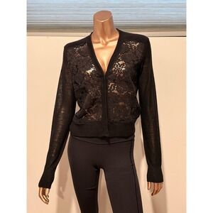 $200 Rebecca Taylor Black Sheer Alpaca Wool Lace Front Button Cardigan Sweater/S